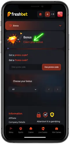 Activate the bonus Freshbet