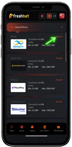 Make your deposit Freshbet
